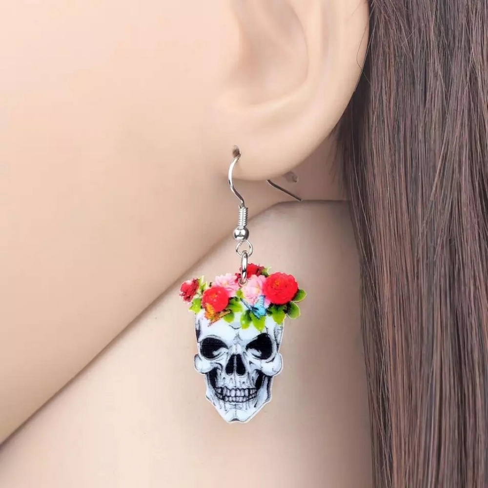 Halloween Day Of The Dead Dangle Earrings - Picture 2 of 6